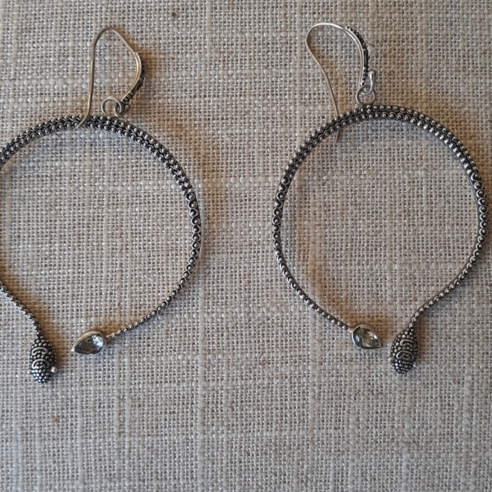 Sterling Silver and Green Topaz Snake Hoops